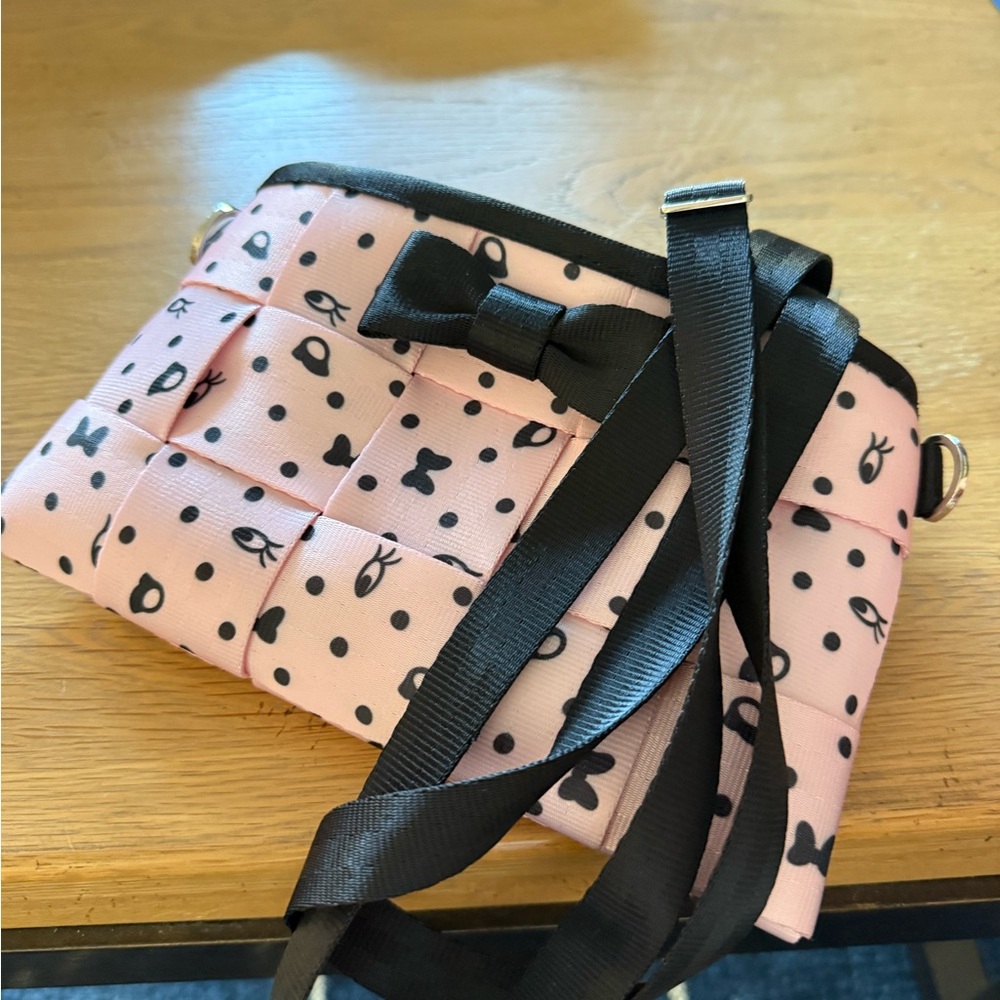 Harveys Pink and Black Polka Dot Clutch